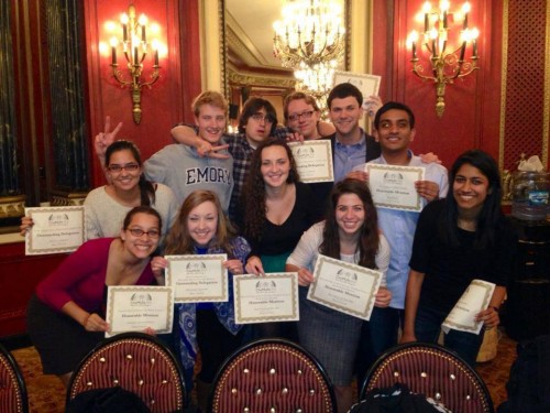 The ChoMUN 2013 delegation from Emory poses with their awards