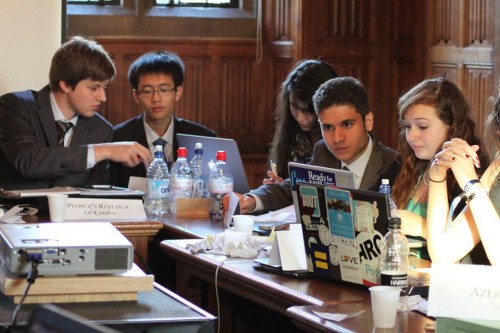 Melissa Miller, right , participates in the UNSC at OxiMUN (Photo Courtesy of Melissa Miller)