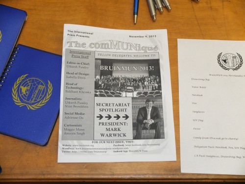 A print version of BruinMUN 2013's newsletter, the ComMUNiqué. Releases by the International Press were also announced in committee and posted online.