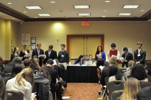 Delegates presenting their resolution