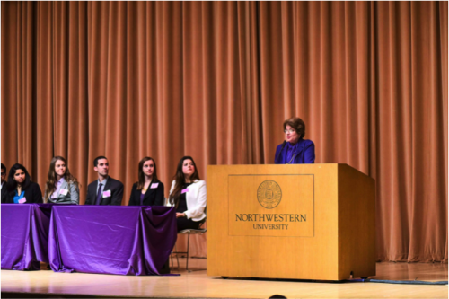 Ambassador Fay Hartog Levin speaking at NUMUN XII Opening Ceremonies on April 9, 2015.