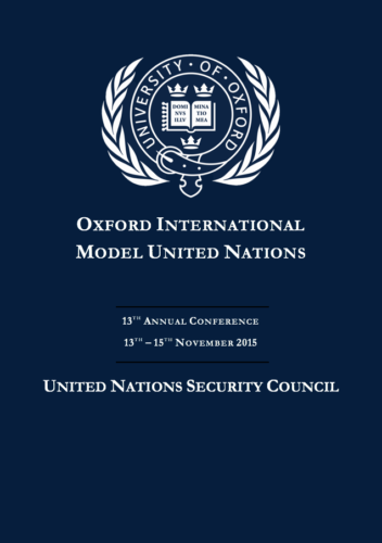 The cover page of the Security Council Study Guide of OxIMUN 2015